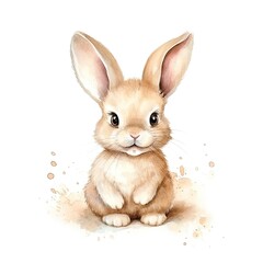 Obraz premium Delightful watercolor illustration of a baby bunny, showcasing its fluffy fur and large ears in a soft, whimsical style.
