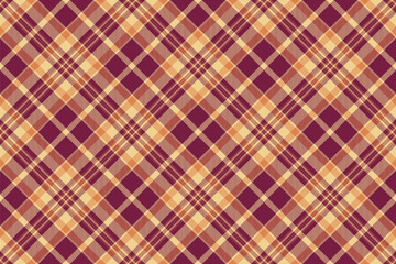 Real background fabric seamless, lady plaid tartan pattern. 1970s textile vector texture check in pink and amber colors.