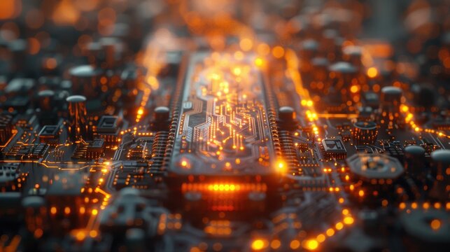 Quantum computer system, intricate circuits, glowing elements, futuristic lab environment, high-speed processing, next-gen computing