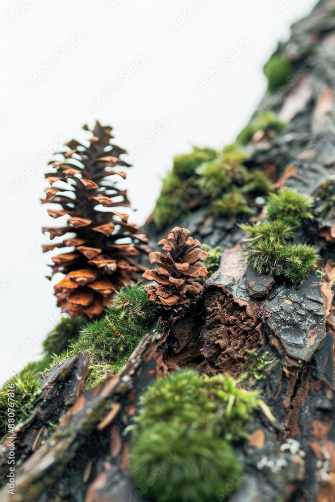 Poster A close-up view of pine cones on a tree trunk