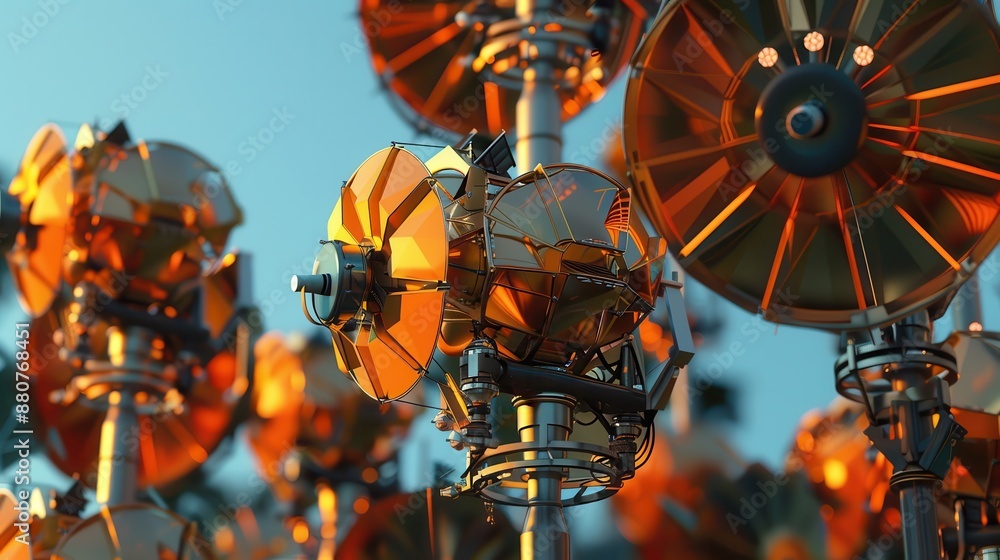 Poster advanced technology: close-up of satellite antenna array transmitting signals