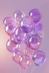 Fototapeta premium Flying purple glossy balloons on light background