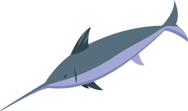 blue swordfish swimming, simple style clip art preview