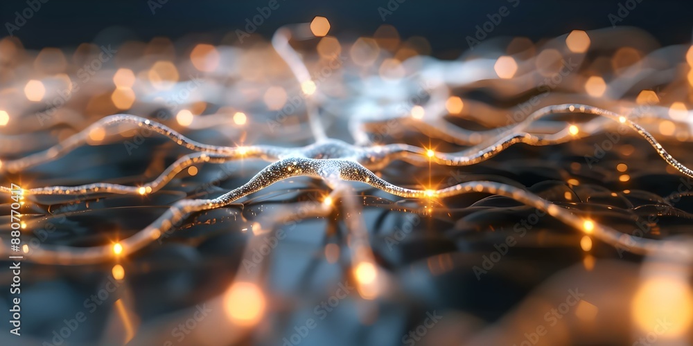Poster glowing digital visualization of neural network connections brain synapses. concept neural networks,