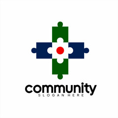 Obraz premium Community logo design with cross and puzzle concept.
