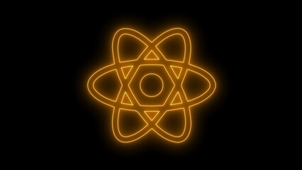 neon scientific atom. educational scientific designs on black background.