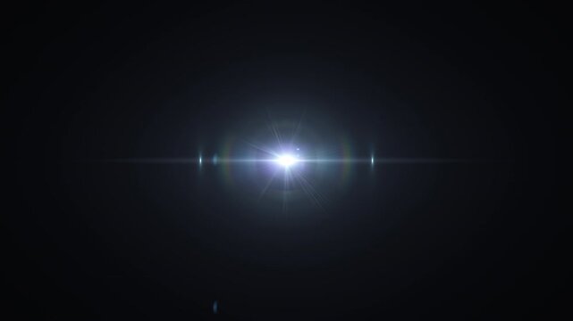 Loop abstract center glow white blue star optical lens flare shine light animation on black background 