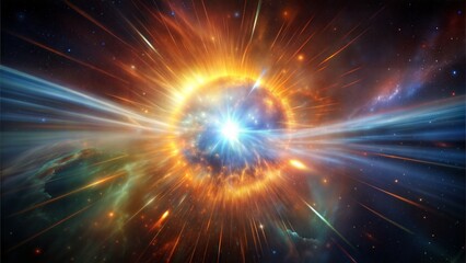 Naklejka premium A colorful explosion in space with a bright blue light in the center