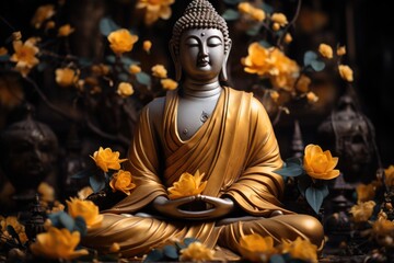 Generative Buddha Age Illustration Buddha Flowers Beautiful Magic Lighting and M, generative IA