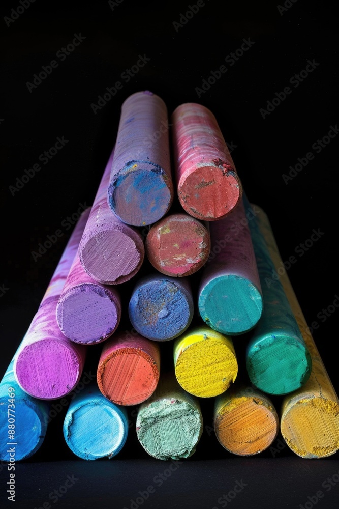 Poster A collection of colorful chalk sticks stacked on top of each other, perfect for use in creative projects or as decorative accents