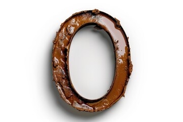 Obraz premium A single frosted letter O made of chocolate on a white background, ideal for desserts or promotions