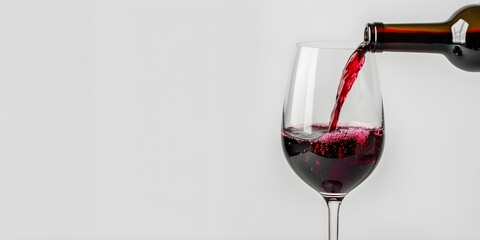 Pouring Red Wine into Glass on White Background Perfect for Advertisement or Blog. Concept Wine Photography, Glassware, Red Wine, White Background, Advertisement
