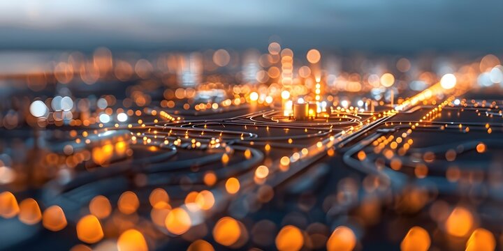 Aerial view of industrial area with cloud computing communication network and automation. Concept Industrial Area, Aerial View, Cloud Computing, Communication Network, Automation