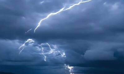 Thunderstorms broke out inside the dark cumulus clouds moving across the sky