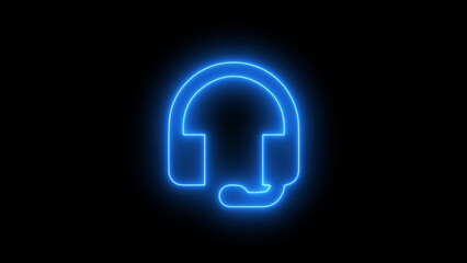 Neon headphone icon. Music concept symbol. Glowing music earphone icon on black background.