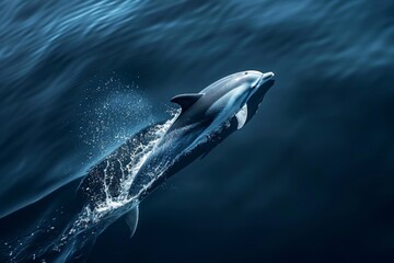 Naklejka premium Dolphin gliding gracefully through the deep blue ocean, view from above