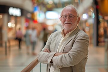 Fototapeta premium Business, smiling man, manager's arms crossed, leadership experience, and trust. Mature CEO seeking happiness, corporate motivation, and office boss.