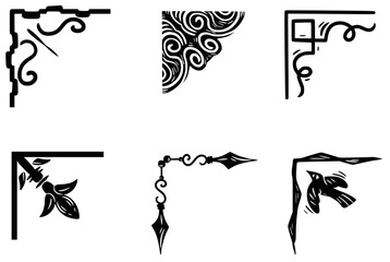 Corner design. vectorial illustration. Set of ornamental corners in woodcut style. rustic.