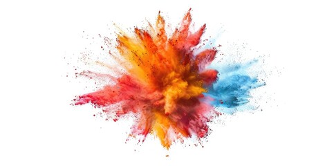 A vibrant and colorful powder explosion on a clean white background, ideal for use in illustrations or designs related to celebration, party or fun