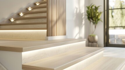 Fototapeta premium Modern Interior Staircase with Subtle Lighting