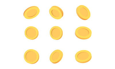 3d realistic set rotation coins different angles vector design and white background.vector icon 3d illustration