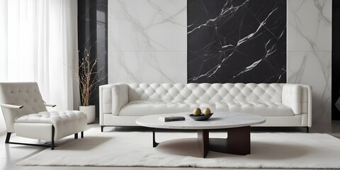 Mockup poster frame on the wall of the living room. Luxurious apartment background with contemporary design. Modern interior design. 3D render