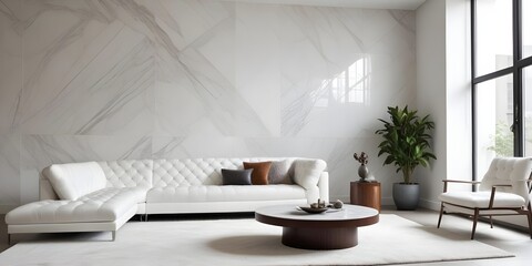 Mockup poster frame on the wall of the living room. Luxurious apartment background with contemporary design. Modern interior design. 3D render