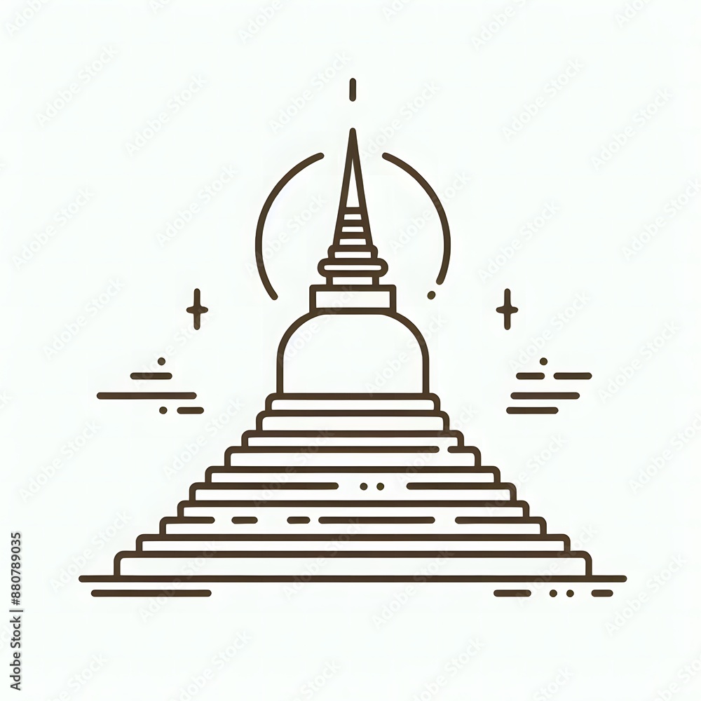 Fototapete AI Generate of Simple design of One Line Icon Depicting of Buddha's Stupa, Isolated in White