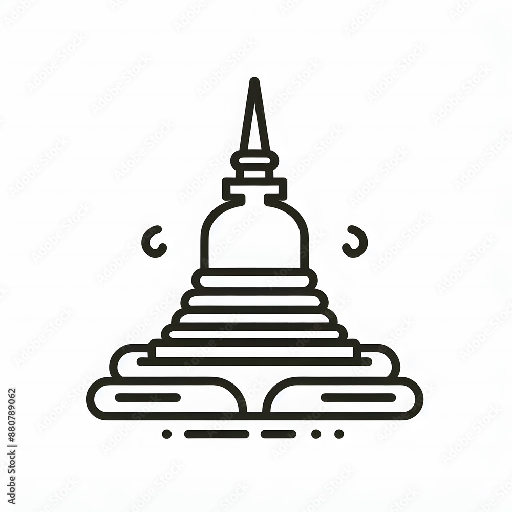 Fototapete ai generate of simple design of one line icon depicting of buddha's stupa, isolated in white