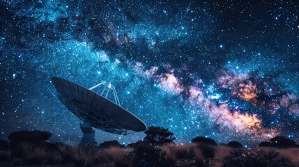 Fototapeta premium Connecting Earth to the Cosmos: Satellite Dish Pointing Towards Distant Stars