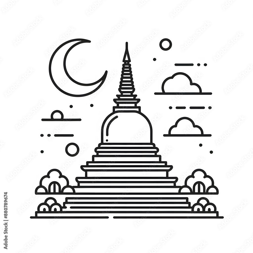 Fototapete ai generate of simple design of one line icon depicting of buddha's stupa, isolated in white