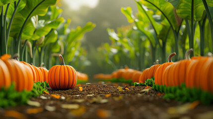 Autumn Pumpkin Patch with Warm Morning Light