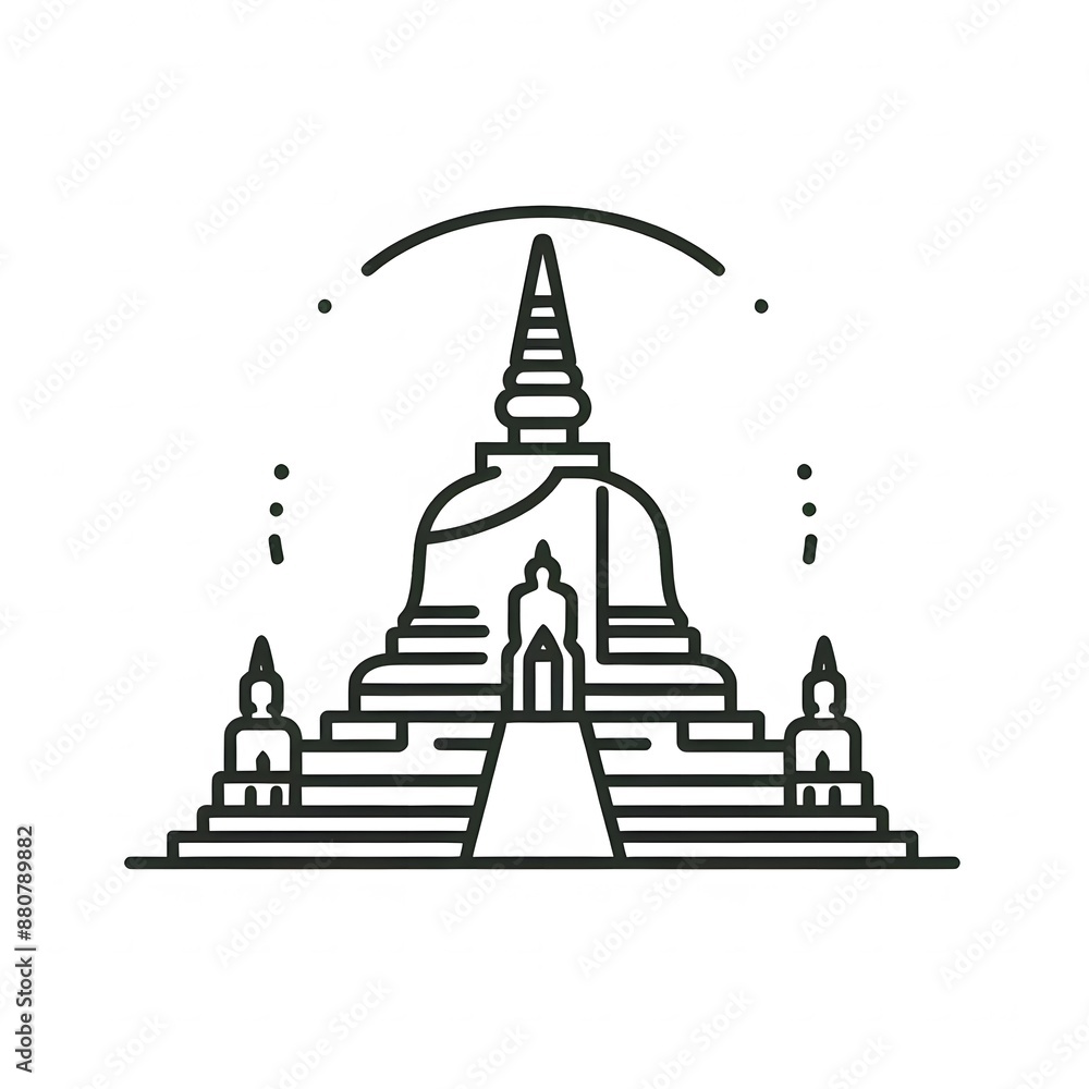 Fototapete ai generate of simple design of one line icon depicting of buddha's stupa, isolated in white