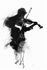 A black and white sketch of a violinist