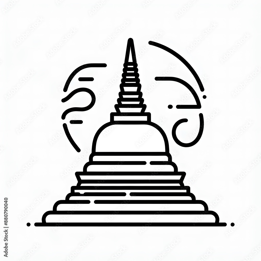 Fototapete ai generate of simple design of one line icon depicting of buddha's stupa, isolated in white