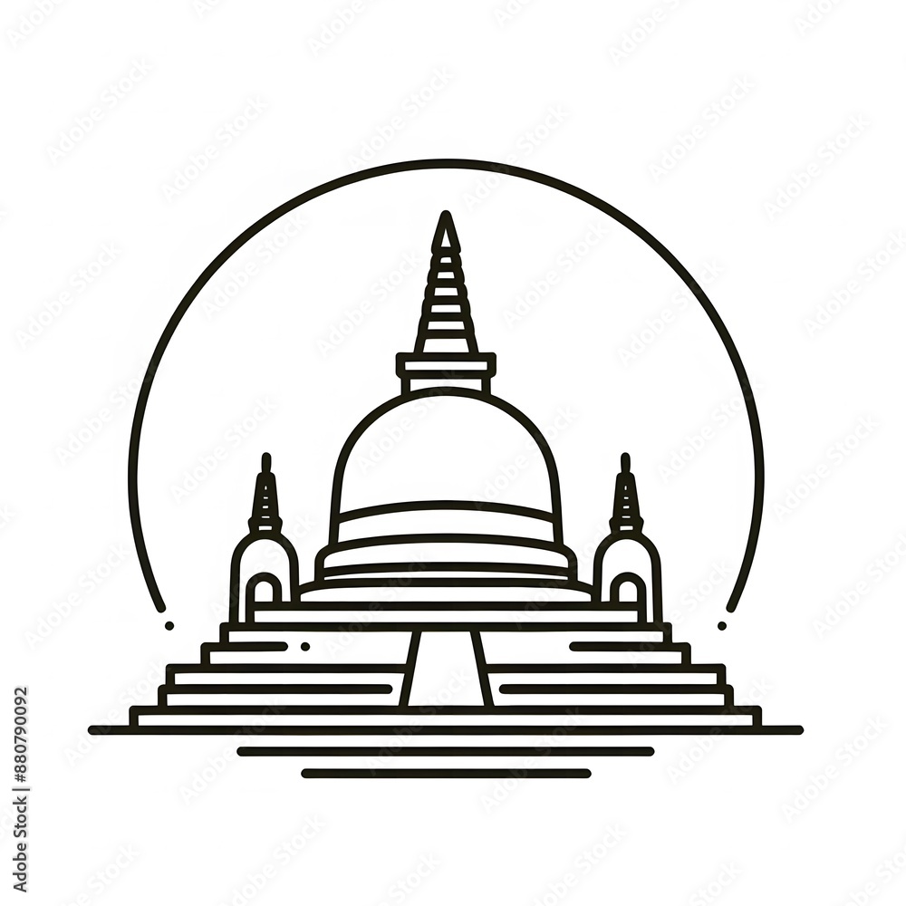 Fototapete ai generate of simple design of one line icon depicting of buddha's stupa, isolated in white