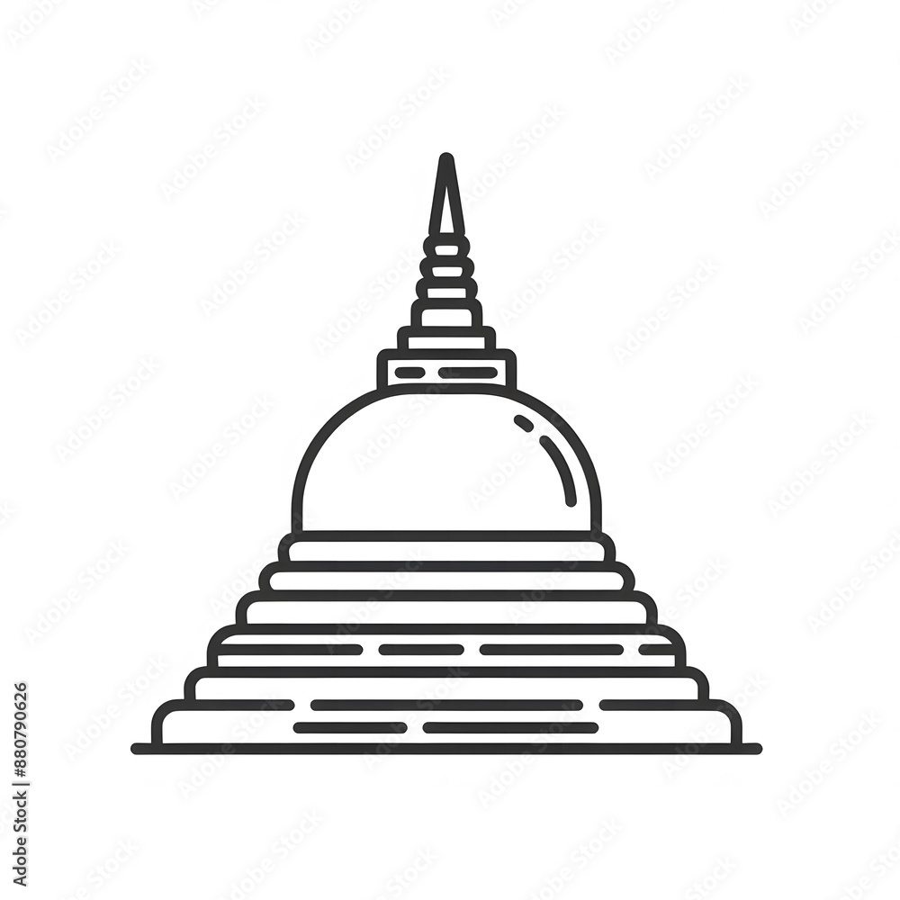 Poster ai generate of simple design of one line icon depicting of buddha's stupa, isolated in white