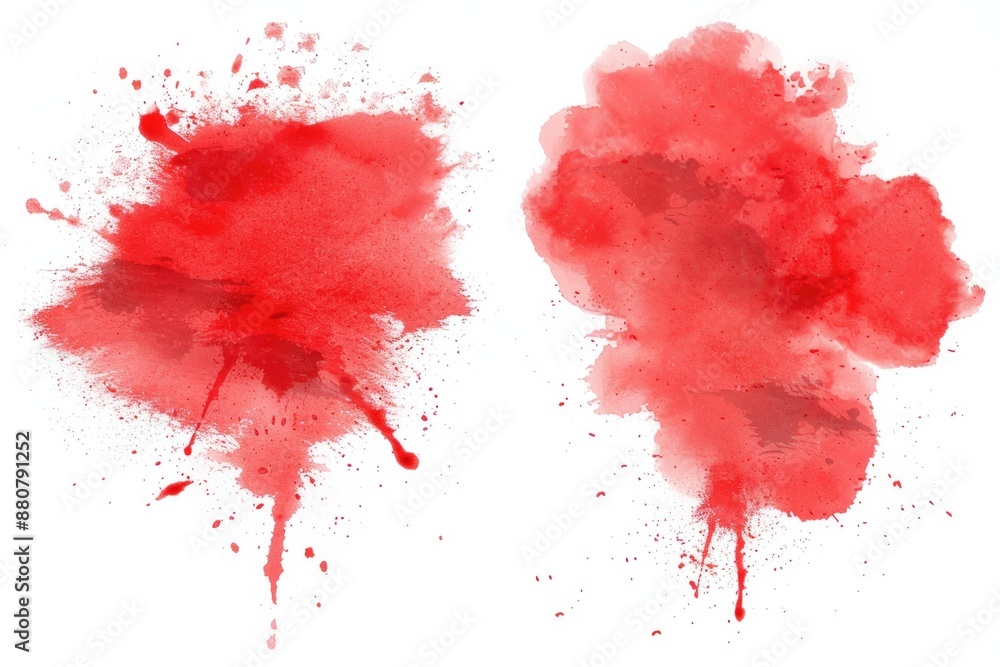 Poster a close-up view of two red paint splatters on a white surface, perfect for illustrating a creative o