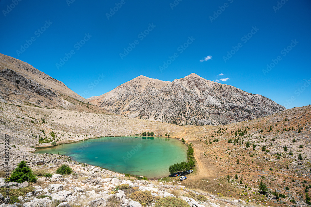 Wall mural The scenic views of Green Lake, a crater lake, is on the Gömbe Plateau, famous for its unique geographical riches. It is on the slope of Akdağ, the second-highest peak of Antalya.