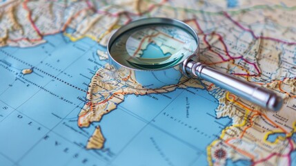 The Journey of Exploration: Magnifying Glass and Map in Deep Depth of Field