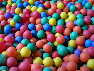  Colorful plastic balls close up as background