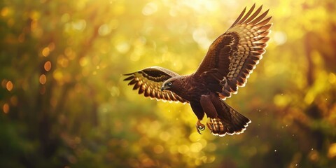 Obraz premium A bird of prey soaring through the air, wings outstretched