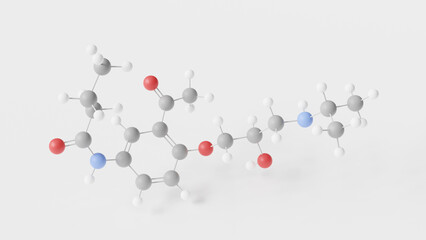 acebutolol molecule 3d, molecular structure, ball and stick model, structural chemical formula beta blocker