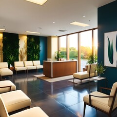 Fototapeta premium reception and waiting room in a clinic with desk .Panorama of a bright reception and waiting room