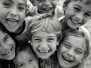 Fototapeta premium Group of children posing together in monochrome, great for educational or nostalgic purposes