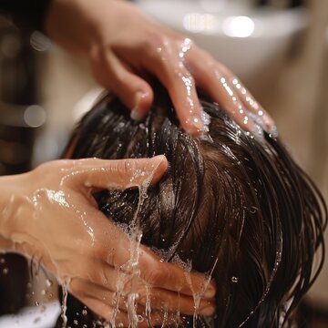 hairdresser hands washing hairs