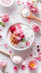 Tempting Waffle Mix with Rose Flowers in Rustic Setting