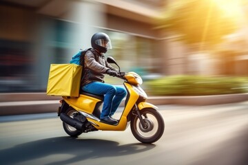 Fast courier man on a scooter, express delivery