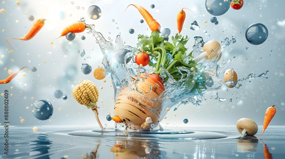 Poster surreal splash of parsnip and cerebrospinal fluid in captivating composition