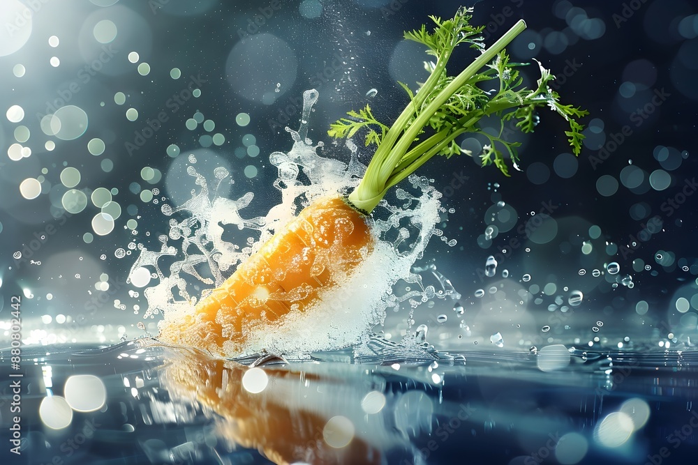 Poster splashing parsnip in fluid motion against blurred background